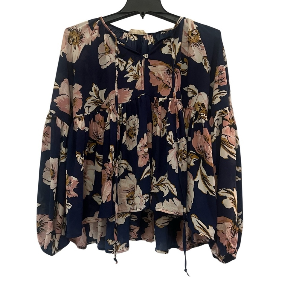 Altar'd State Navy and‎ Pink Floral Blouse